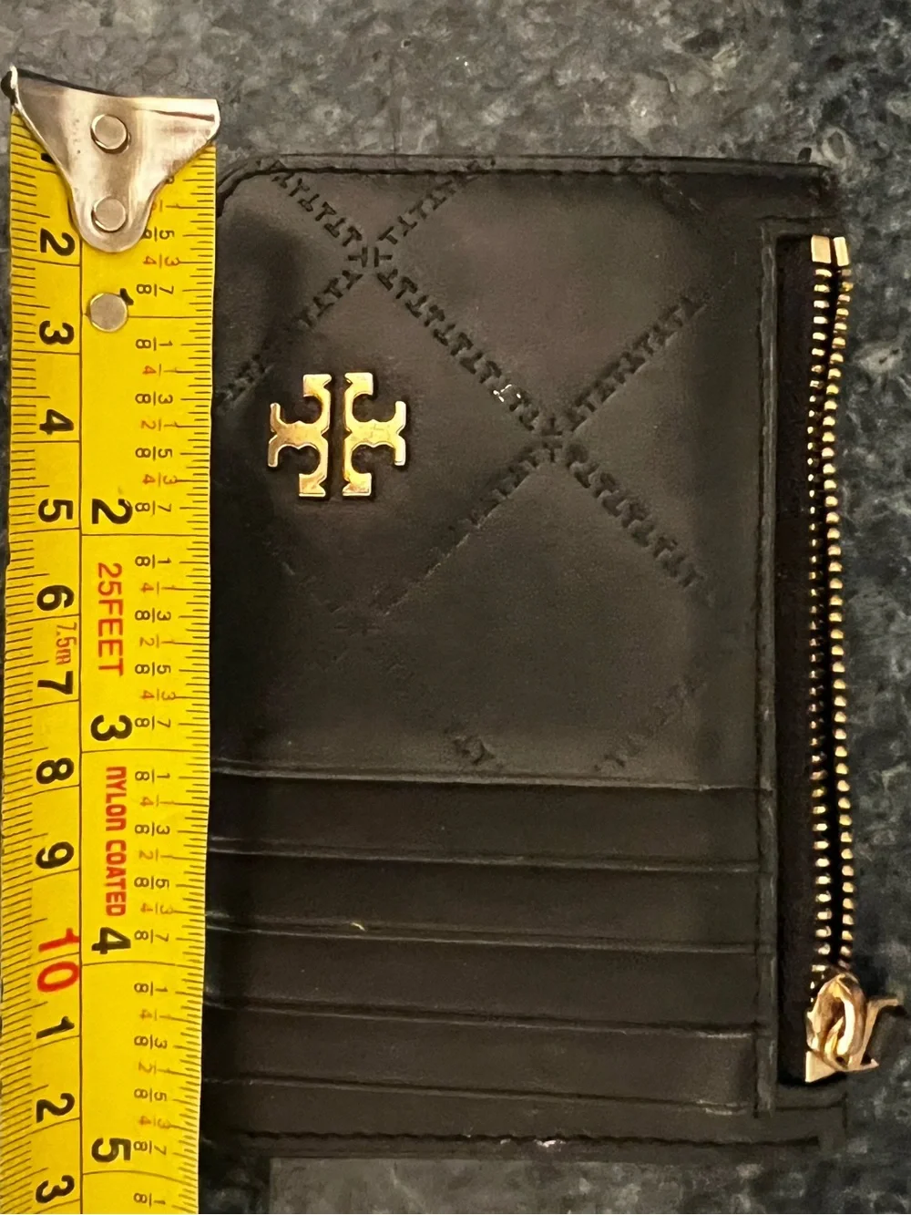 Tory Burch Black Quilted Leather Card holder with Gold Logo